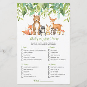 Papier Woodland Baby shower What's On your Phone Game