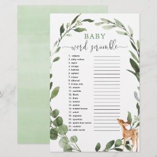 Papier Woodland Deer Baby mot scramble jeu baby shower