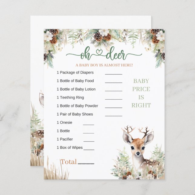 Papier Woodland Deer Baby shower Jeu de garçon (Devant / Derrière)