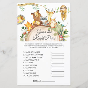 Papier Woodland devine le bon prix jeu de Baby shower