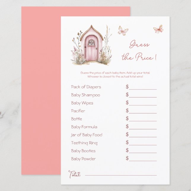 Papier Woodland Fairies Baby shower rose Devis (Devant / Derrière)