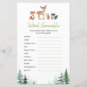 Papier Woodland Forest Baby shower Word Scramble Jeu