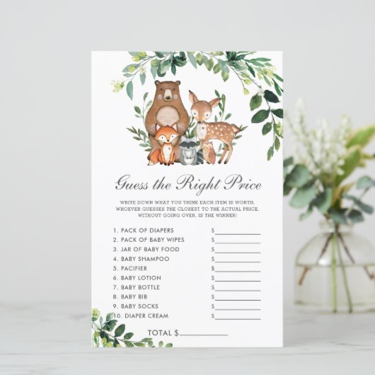 Papier Woodland Greenery Devinez juste Prix jeu de douche (Debout devant)