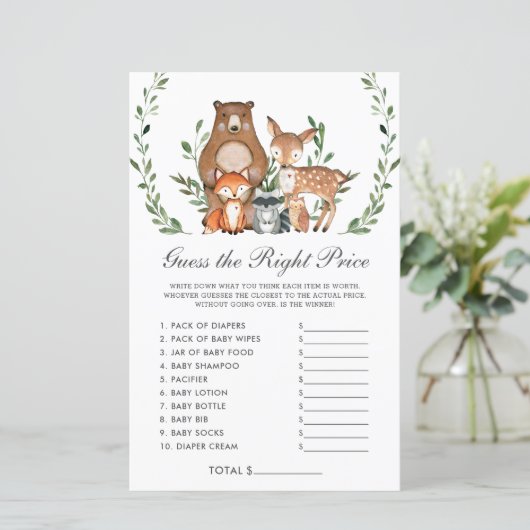 Papier Woodland Greenery Devinez juste Prix jeu de douche (Debout devant)