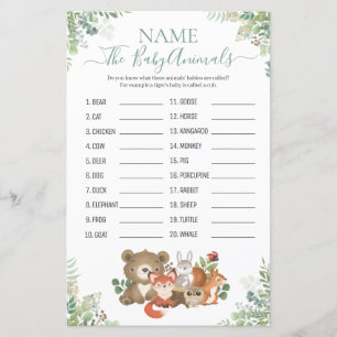 Papier Woodland Greenery Douche Bébé Nom animal Jeu