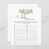 Papier Woodland ours bébé nom race jeu de baby shower (Devant / Derrière)