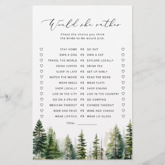 Papier Woodland rustique Voudrait-elle plutôt le jeu nupt (Devant)