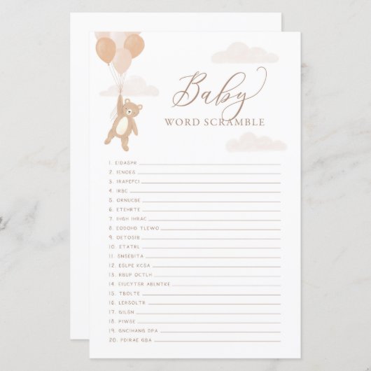 Papier Word Scamper Baby shower Jeu Nous Pouvons Attendre (Devant / Derrière)