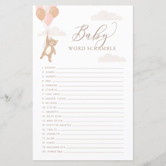 Papier Word Scamper Baby shower Jeu Nous Pouvons Attendre (Devant)