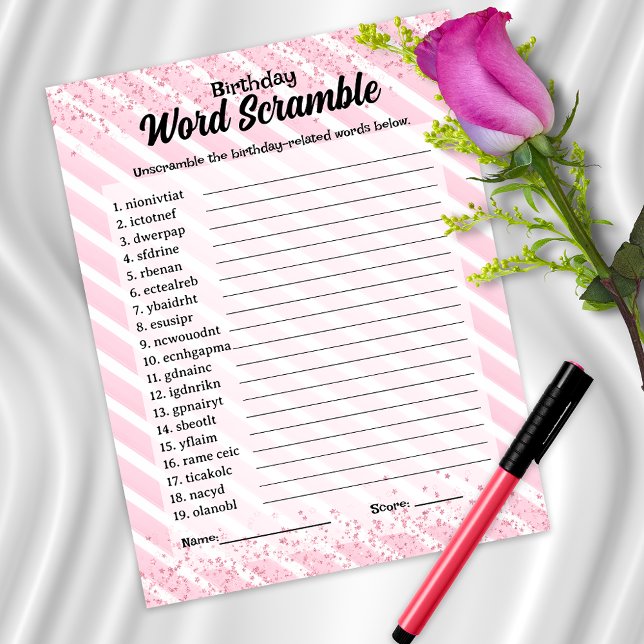 Papier Word Scramble Cocktail Jeu d'Anniversaire (Créateur téléchargé)