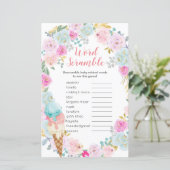 Papier Word Scramble Game Blue Pastel Glace Floral (Debout devant)
