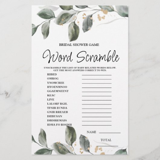 Papier Word Scramble Greenergie jeu nuptiale (Devant)