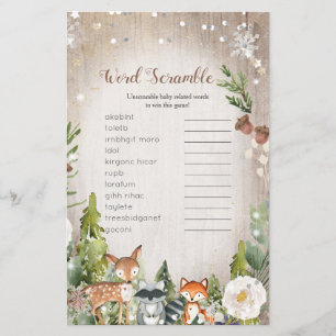 Papier Word Scramble Jeu d'hiver Animaux Bois