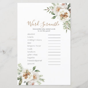 Papier Word Scramble Jeu hiver Blanc Floral Noël