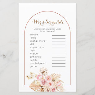 Papier Word Scramble Jeu Rose Floral Boho Pampas Gris