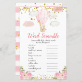 Papier Word Scramble Jeu Rose Hot Air Balloon Animaux (Devant / Derrière)