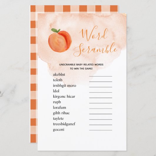 Papier Word Scramble Jeu Sweet Little Peach (Devant / Derrière)