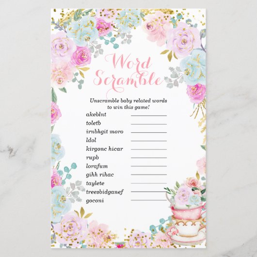 Papier Word Scramble Jeu Tea Party Pastel Floral (Devant)