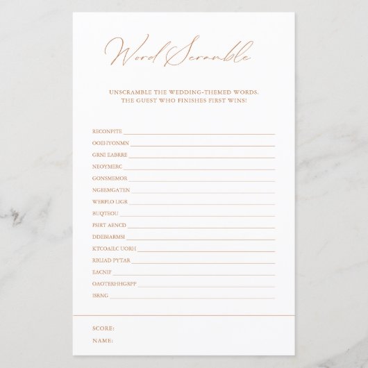 Papier Word Scramble White Elegant Fête des mariées Jeu (Devant)