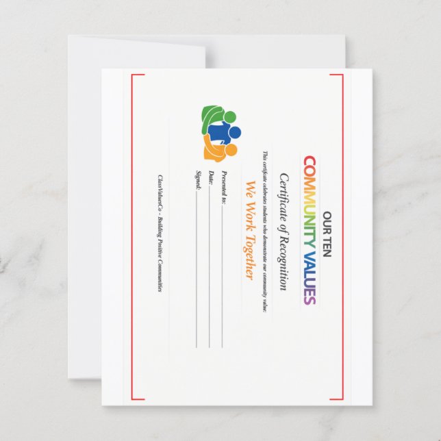 Papier Work Together Value Certificate 4.5x5.6 Sheet  (Devant)