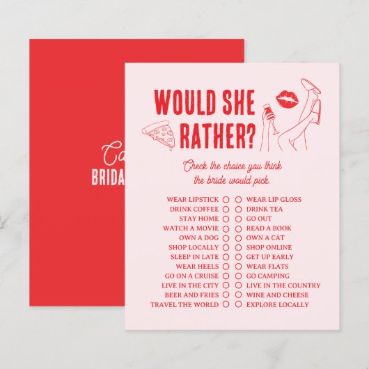 Papier Would She Rather Bridal Shower Game Girl Gone Mild (Devant / Derrière)