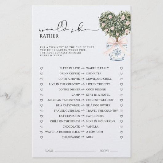 Papier Would She Rather Chinoiserie Pink Shower Game (Devant)