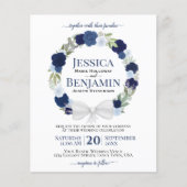 Papier Wreath of Blue Roses Élégant BUDGET Mariage Invita (Devant)