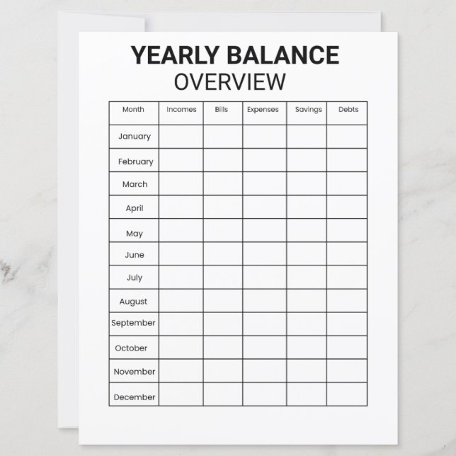 Papier Yearly Balance Overview Notepad (Devant)