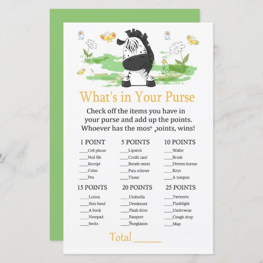 Papier Zebra Quel jeu dans votre sac (Devant / Derrière)