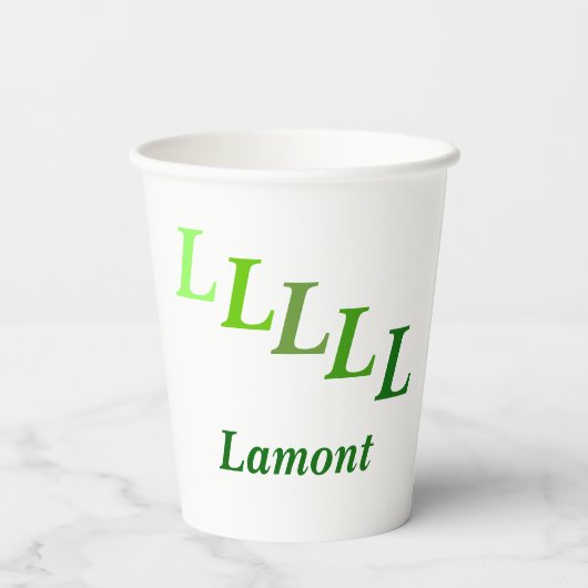 Papieren beker - getrapte Initialen, naam in groen (Achterkant)