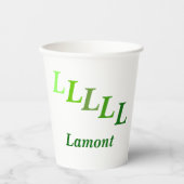 Papieren beker - getrapte Initialen, naam in groen (Voorkant)