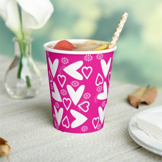 Papieren beker Happy Valentine's Day White Hearts (Insitu)