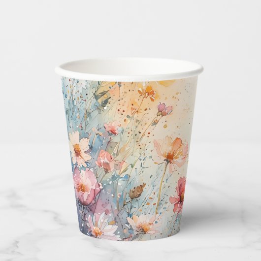 Papieren beker met Waterverf Bloemen + Namen + Dat (Voorkant)