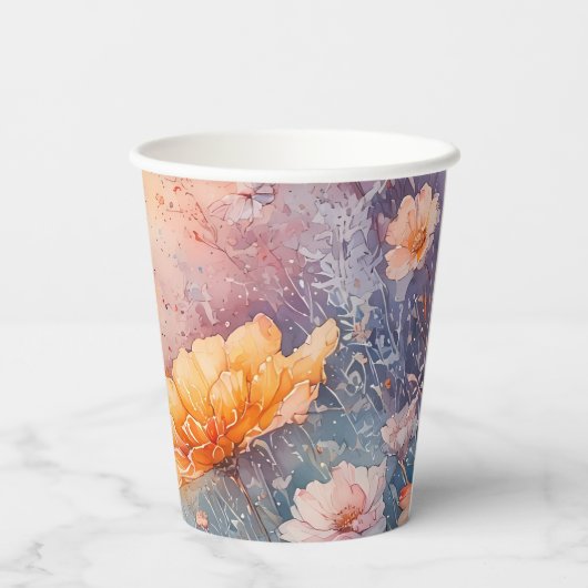 Papieren beker met Waterverf Bloemen + Namen + Dat (Achterkant)