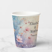 Papieren beker met Waterverf Bloemen + Namen + Dat (Voorkant)