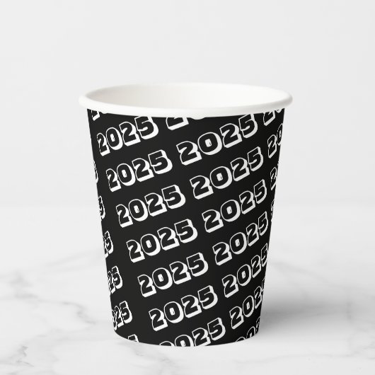 Papieren Beker Zwart Wit Streep 2025 (Voorkant)