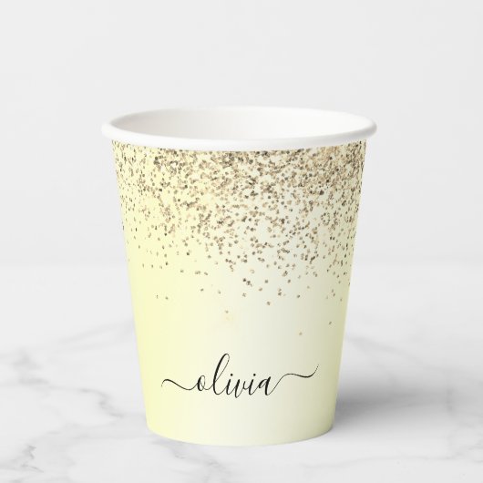 Papieren bekers met gouden glitters en monogram (Voorkant)