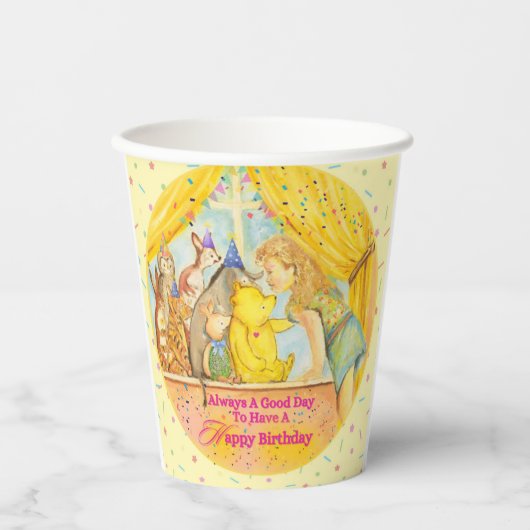 Papieren bekers voor meisjes verjaardagsfeestje (Voorkant)