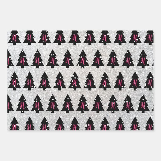 Papieren bladen voor Fuchsia & Black Monogram ompa Inpakpapier Vel (Voorkant)