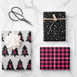 Papieren bladen voor Fuchsia & Black Monogram ompa Inpakpapier Vel