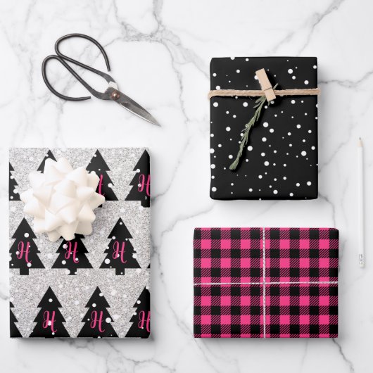 Papieren bladen voor Fuchsia & Black Monogram ompa Inpakpapier Vel (Voorkant)