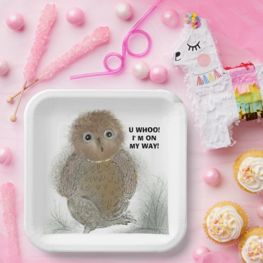 Papieren bord 23x23 cm vierkant Schattige uil! (Feest)