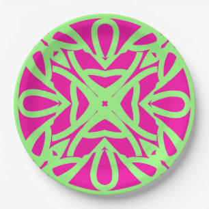 Papieren Bord, een elegant roze & groen klassiek o Bordje