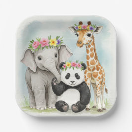 Papieren Bord met Dieren met Bloemenkronen