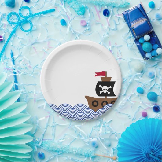 Papieren bord met piraterij en blauwe & witte cirk (Feest)