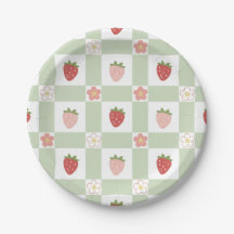 Papieren bord Mooie aardbei geruite pastelgroene k