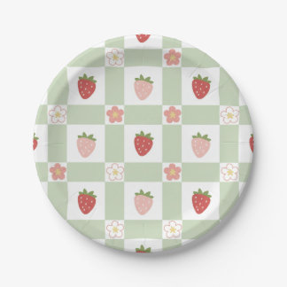 Papieren bord Mooie aardbei geruite pastelgroene k