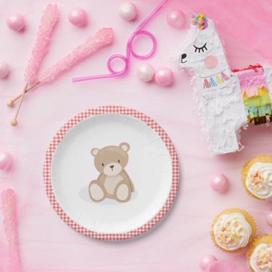 Papieren Bord picknick teddybeer rood gingham verj (Feest)