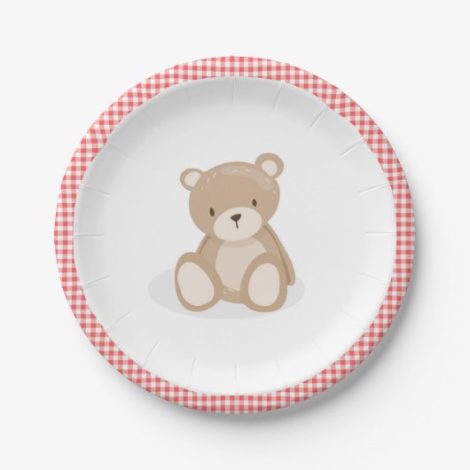 Papieren Bord picknick teddybeer rood gingham verj (Voorkant)
