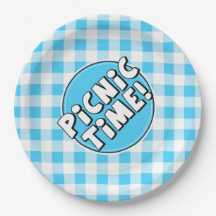 Papieren Bord Picnick Tijd Lichtblauw Gingham Patr